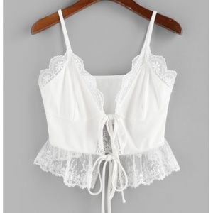 ZAFUL Lace Insert Tie Front Ribbed Camisole